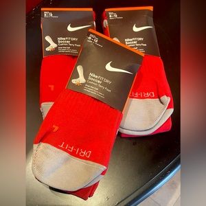 Set of 3 pair men’s NWT Nike Fit Dry Soccer Socks.  Red with white stripe